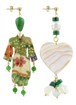 Orecchini Kimono E Cuore Madreperla Piccolo Verde