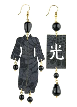 Orecchini Kimono Inciso Grande Nero
