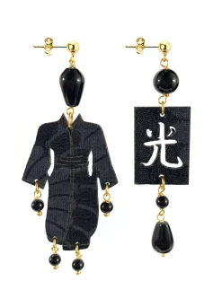 Orecchini Kimono Inciso Piccolo Nero