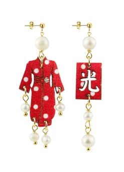 Orecchini Kimono Mini Pois Rosso Perla