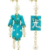 Orecchini Kimono Mini Pois Azzurro Perla