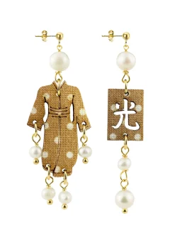 Orecchini Kimono Mini Pois Marrone Perla