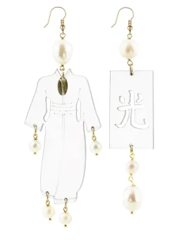 Orecchini Kimono Plexi Trasparente Grande Perla