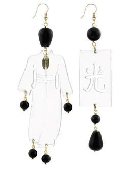 Orecchini Kimono Plexi Trasparente Grande Nero