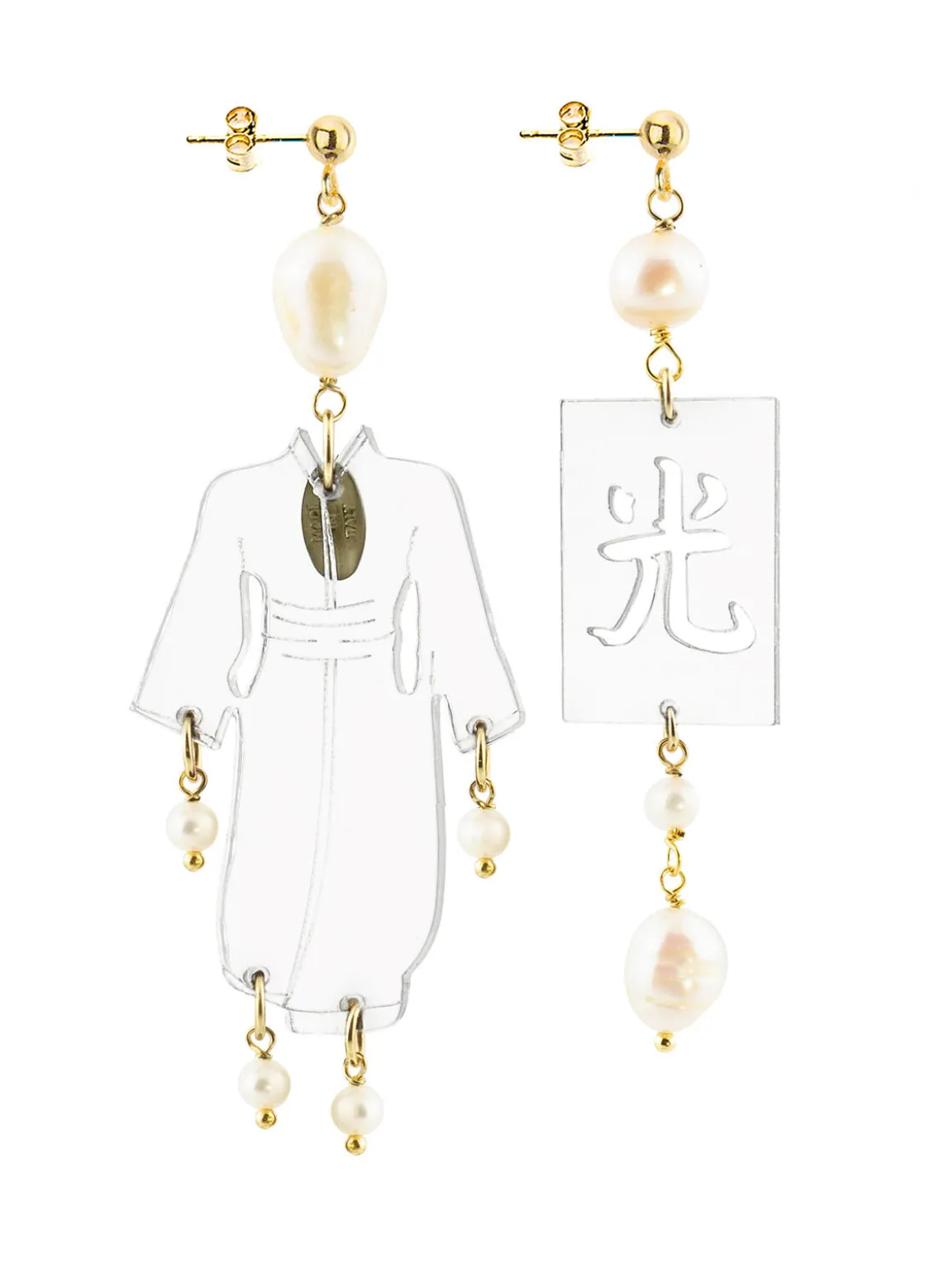 Orecchini Kimono Plexi Trasparente Piccolo Perla
