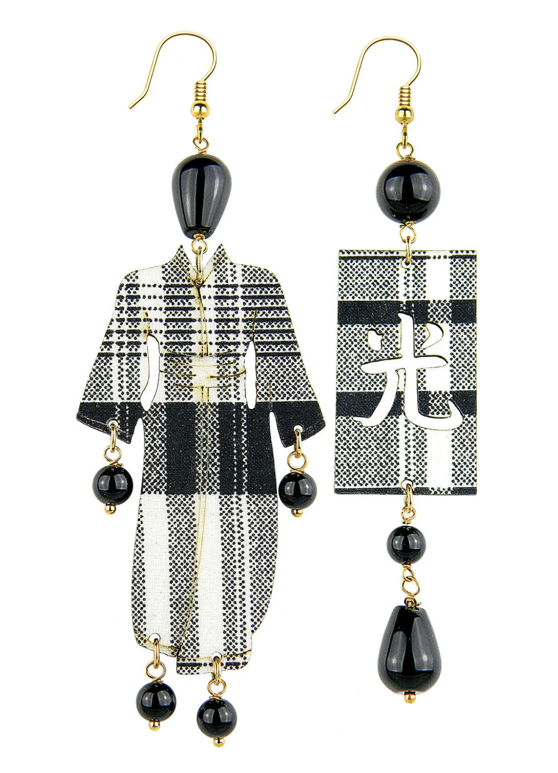 Orecchini Kimono Quadretto Grande Nero