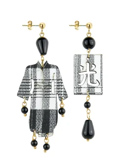Orecchini Kimono Quadretto Piccolo Nero