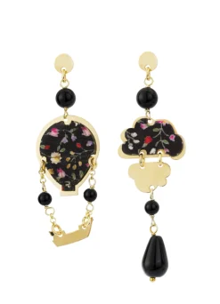 Orecchini Mongolfiera Argento Mini Nero