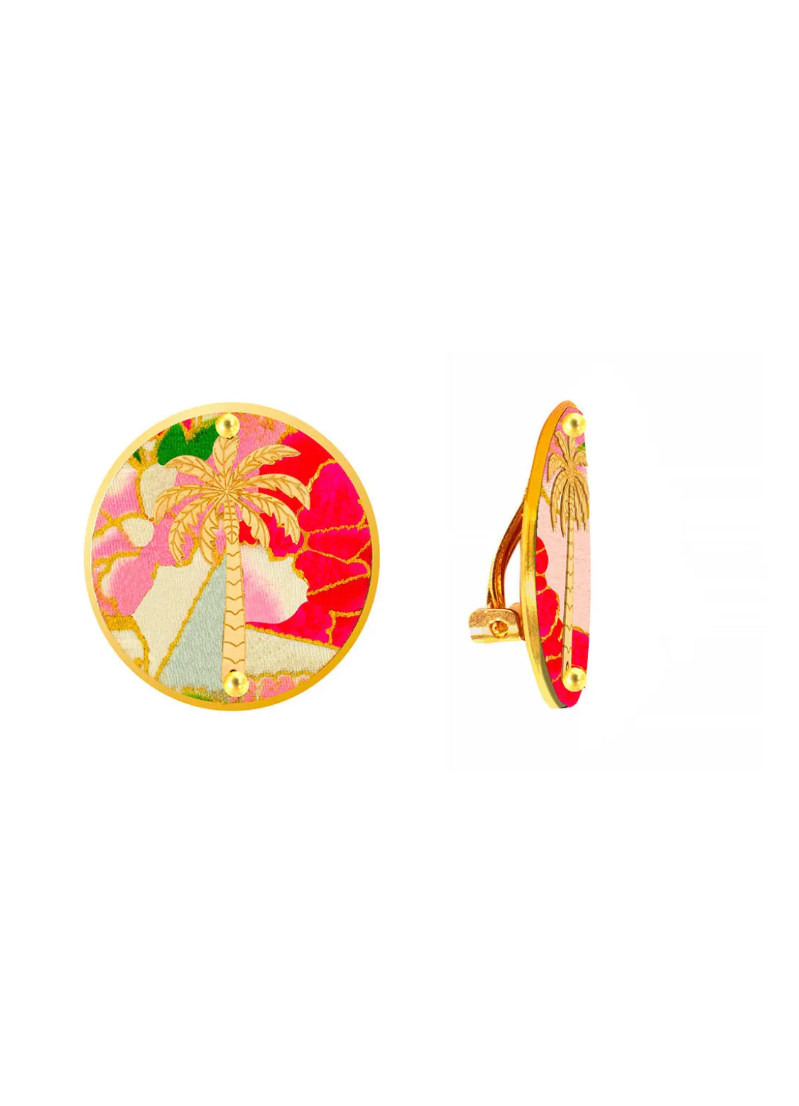 Orecchini Palma Clips Tondo Fucsia