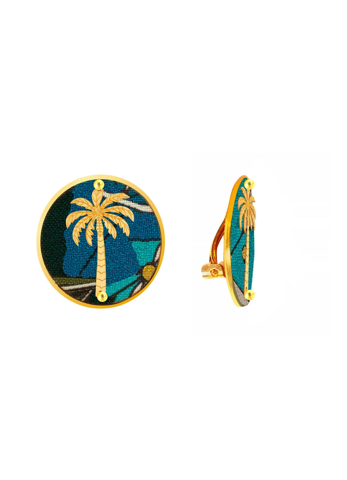 Orecchini Palma Clips Tondo Azzurro