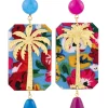 Orecchini Palma Fiori Azzurro E Fucsia