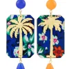 Orecchini Palma Fiori Blu E Arancio