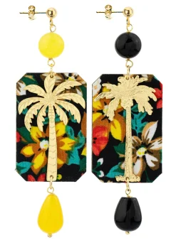 Orecchini Palma Fiori Giallo E Nero