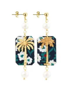Orecchini Palma Fiori Mini Perla Scuro