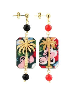 Orecchini Palma Fiori Mini Nero E Rubino