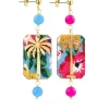 Orecchini Palma Fiori Mini Azzurro E Fucsia