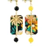 Orecchini Palma Fiori Mini Giallo E Nero