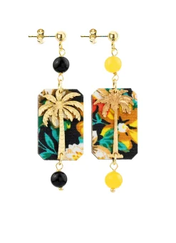 Orecchini Palma Fiori Mini Giallo E Nero
