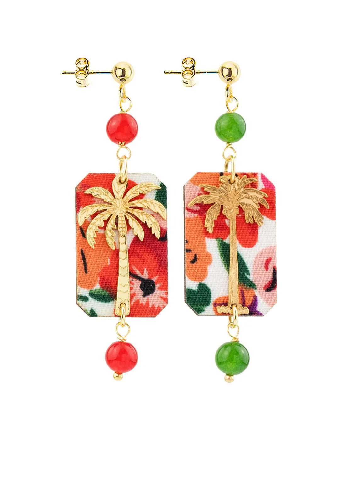 Orecchini Palma Fiori Mini Verde Oliva E Rubino