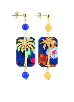 Orecchini Palma Fiori Mini Blu E Arancio