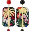 Orecchini Palma Fiori Nero E Rubino