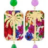 Orecchini Palma Fiori Verde E Viola Chiaro