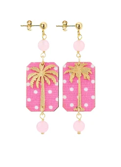 Orecchini Palma Pois Mini Rosa Fluo