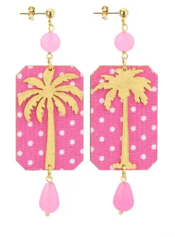 Orecchini Palma Pois Rosa Fluo