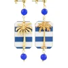 Orecchini Palma Righe Mini Blu