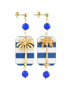 Orecchini Palma Righe Mini Blu