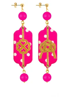Orecchini Pois Quadrifoglio E Nodo Mini Fucsia