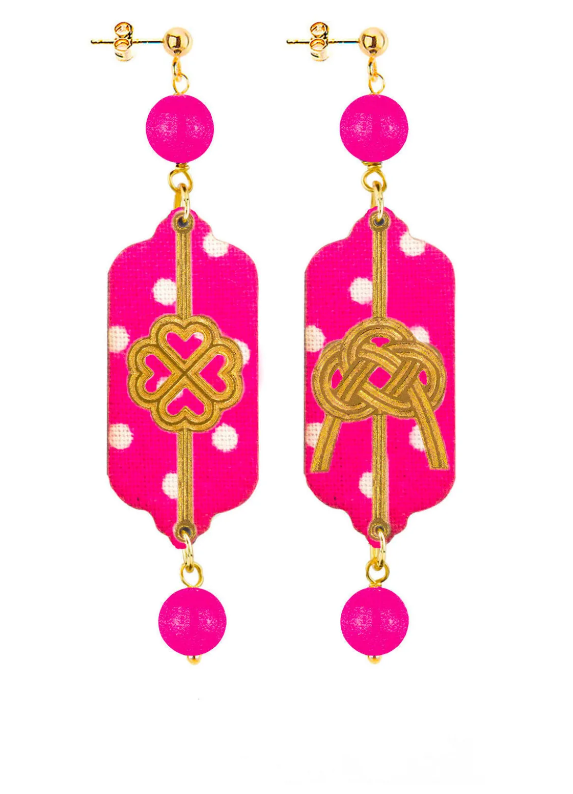 Orecchini Pois Quadrifoglio E Nodo Mini Fucsia