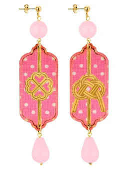 Orecchini Pois Quadrifoglio E Nodo Rosa