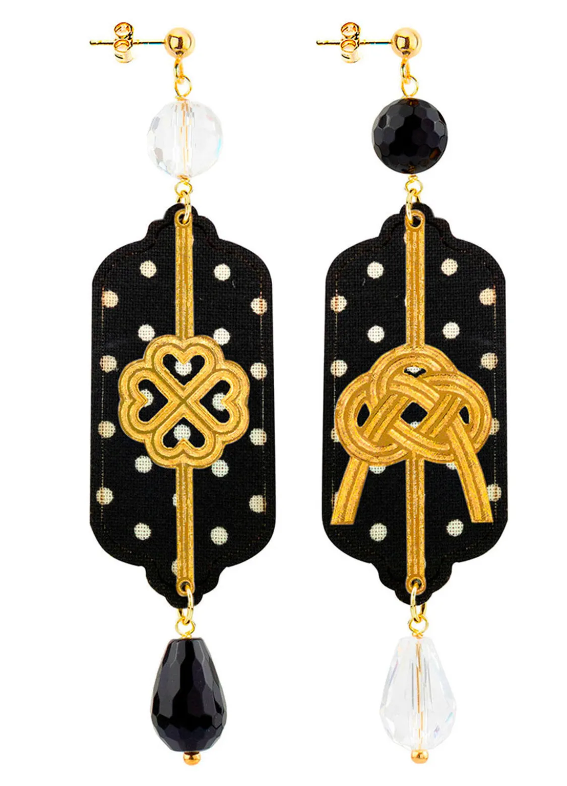 Orecchini Pois Quadrifoglio E Nodo Nero