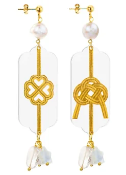 Orecchini Quadrifoglio E Nodo Plexi Trasparente Perla