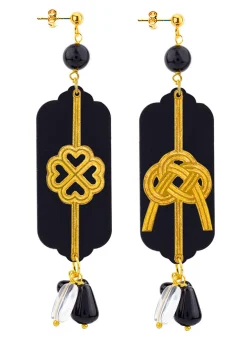 Orecchini Quadrifoglio E Nodo Plexi Nero