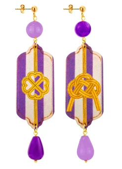 Orecchini Righe Quadrifoglio E Nodo Viola E Lilla