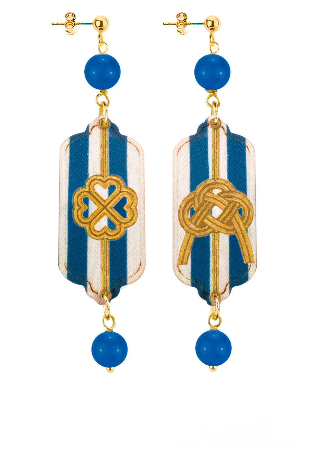 Orecchini Righe Quadrifoglio E Nodo Mini Blu