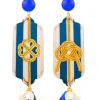 Orecchini Righe Quadrifoglio E Nodo Blu