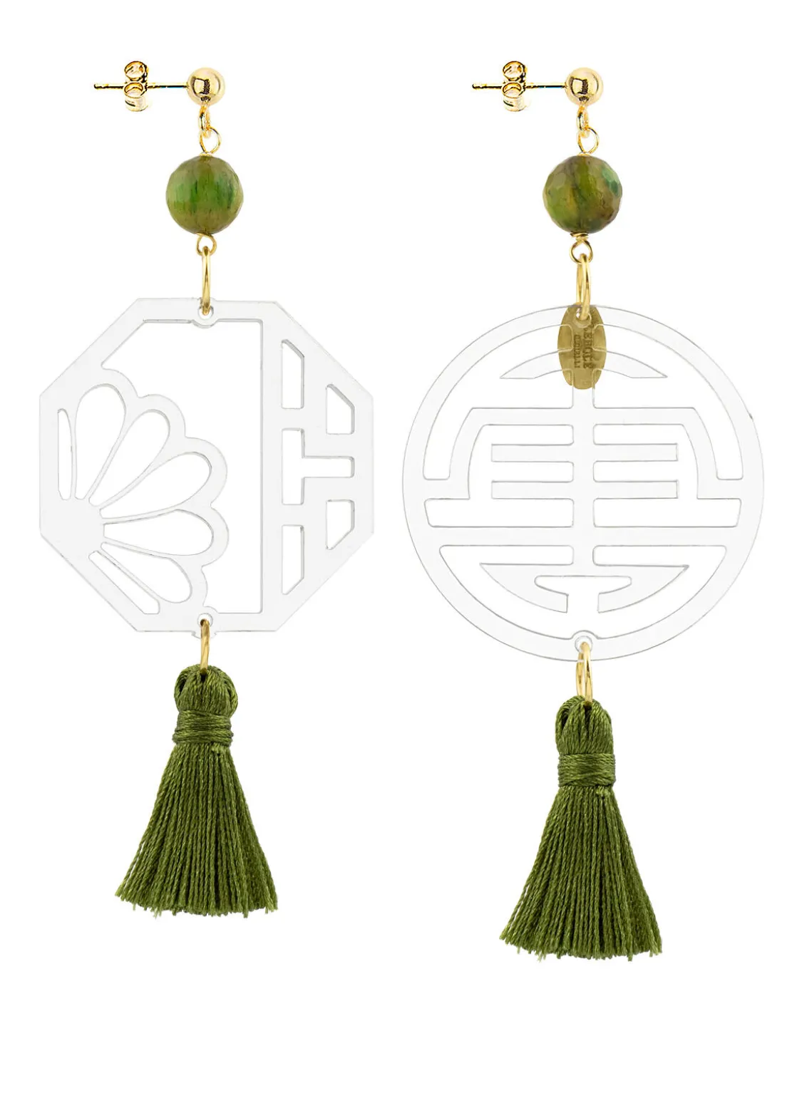 Orecchini Shou Plexi Trasparente Nappa Verde Oliva