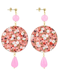 Orecchini Tondo Carpa Specchio E Seta Fucsia