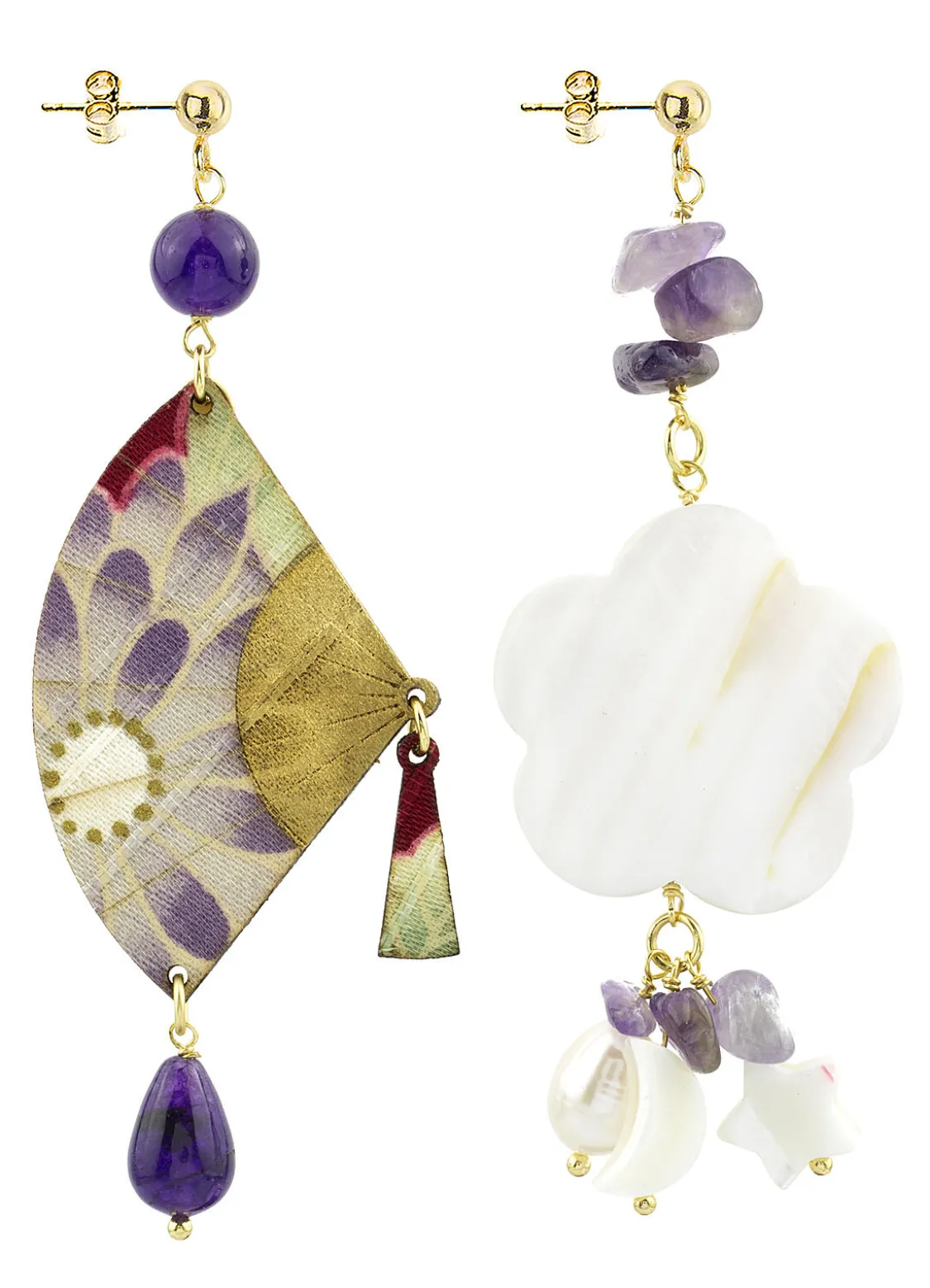 Orecchini Ventaglio E Fiore Madreperla Piccolo Viola