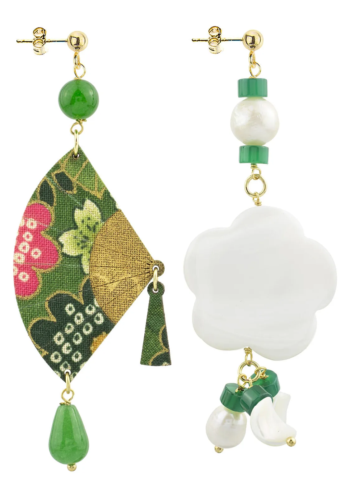 Orecchini Ventaglio E Fiore Madreperla Piccolo Verde