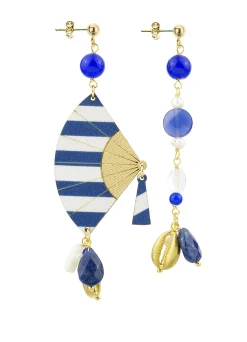Orecchini Ventaglio Piccolo Righe Blu
