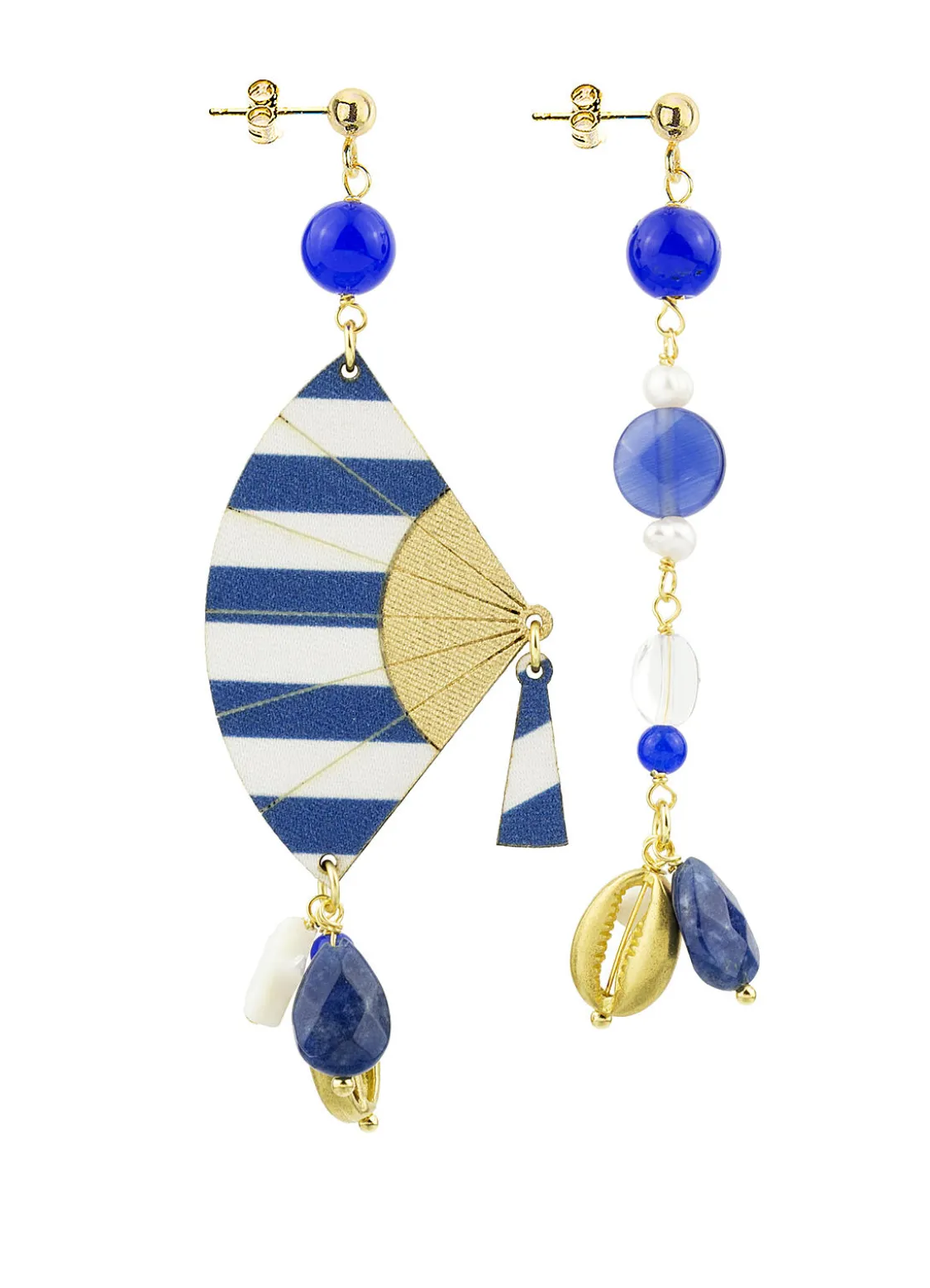 Orecchini Ventaglio Piccolo Righe Blu