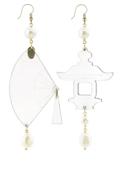 Orecchini Ventaglio Plexi Trasparente Grande Perla