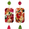 Orecchini Viso E Fiore Fiori Rubino E Verde Oliva