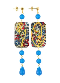 Orecchini Viso E Fiore Mini Lungo Azzurro