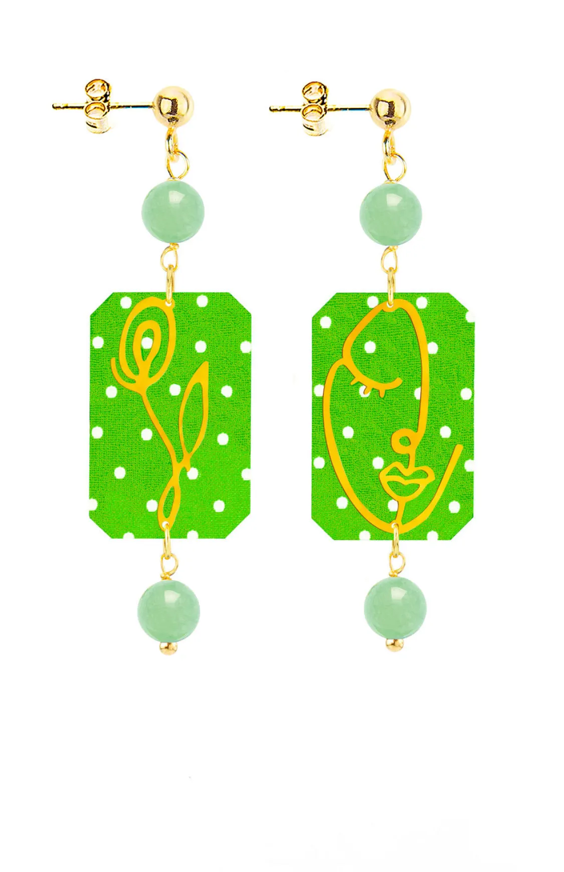 Orecchini Viso E Fiore Mini Pois Verde Giada