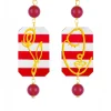 Orecchini Viso E Fiore Mini Righe Rubino